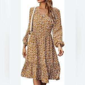 Cottage Core Prairie Boho Viscose Floral Skater Dress Knee Length Size XL